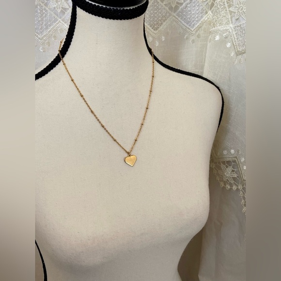 Handmade Jewelry - Minimalist Heart Necklace | Flat Gold Pendant on Dainty Chain